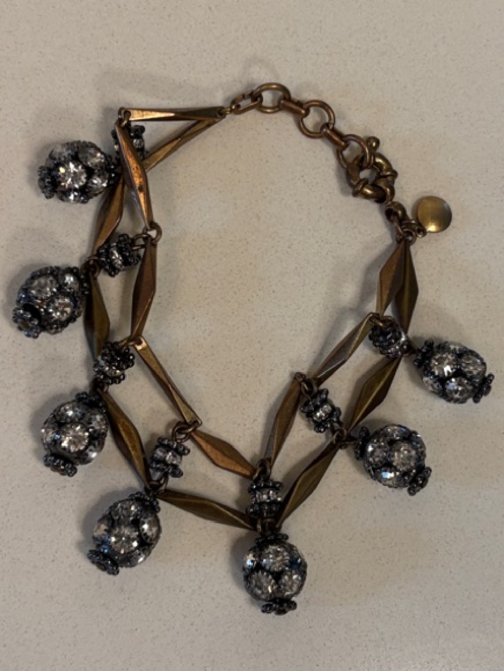 J Crew Brass Tone Rhinestone Crystal Ball Bracelet